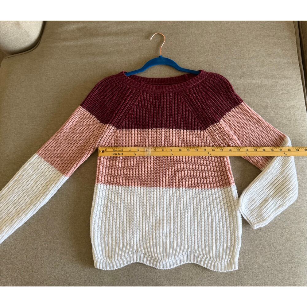 Harper Heritage Colorblock Chunky Knit Sweater - Small - Burgundy/Pink/White